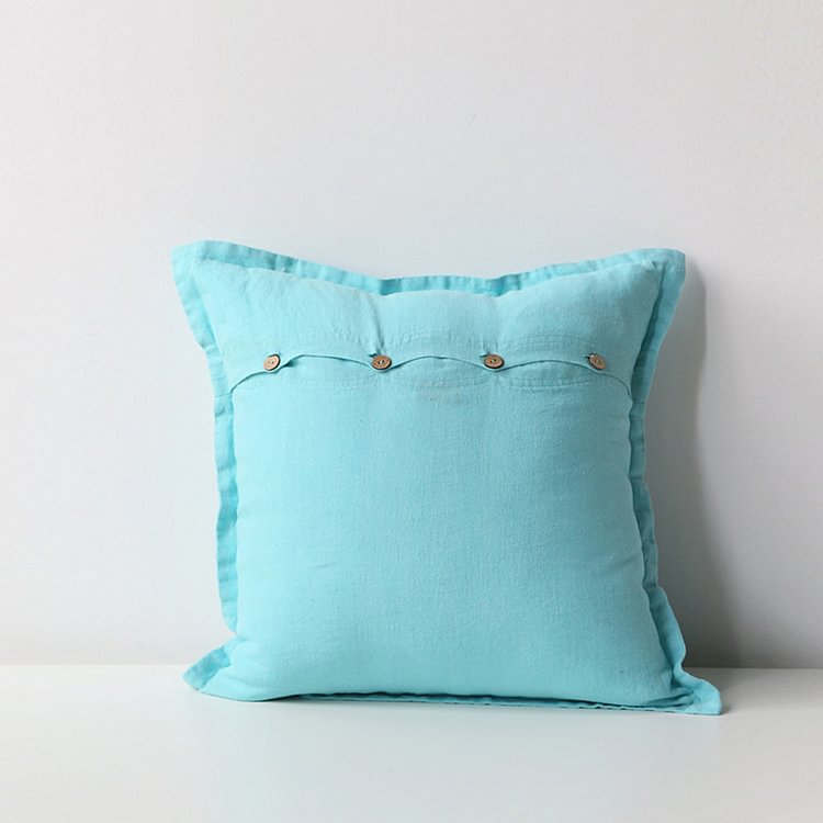 Sky Blue 100% Flax Linen Pillowcases With Shell Button-ChouChouHome