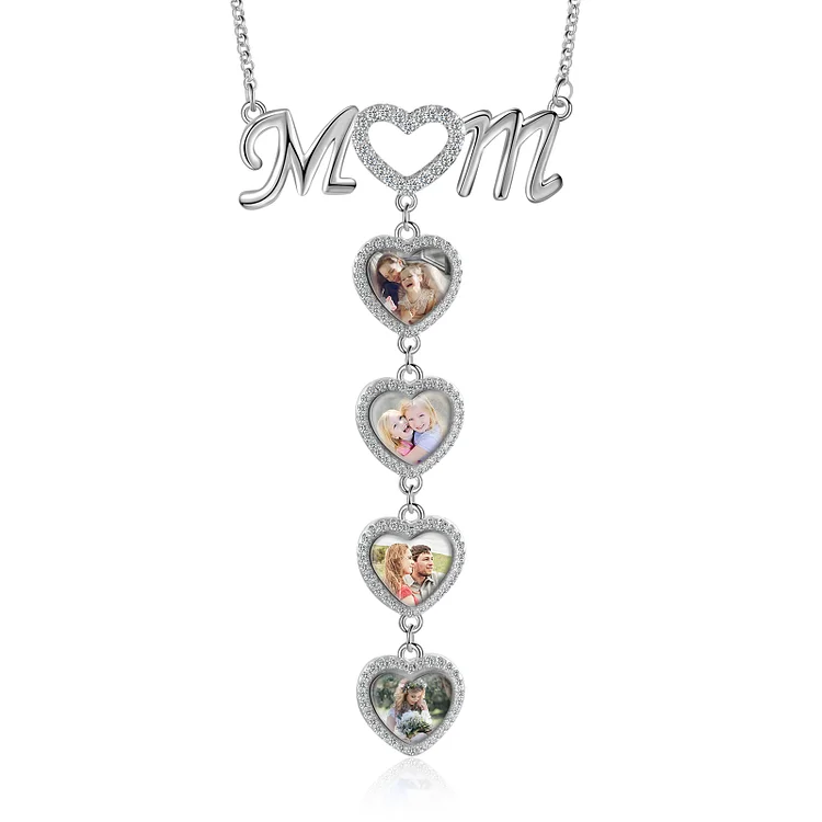 Heart Necklace Custom 4 Photos Family Necklace for Mom