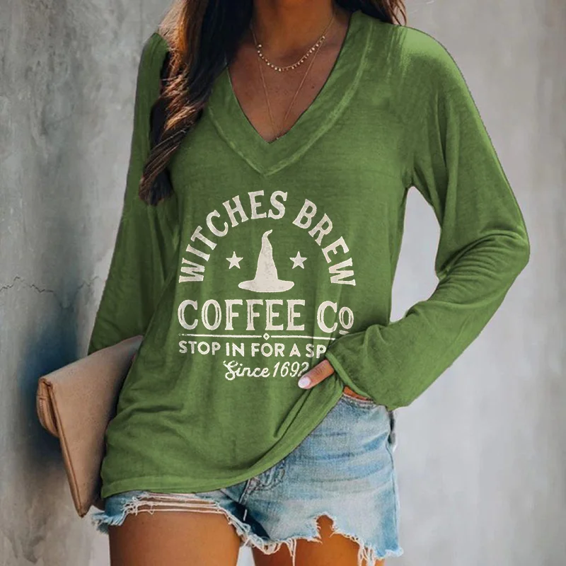 Witches Brew Coffee Printed Long Sleeve T-shirt