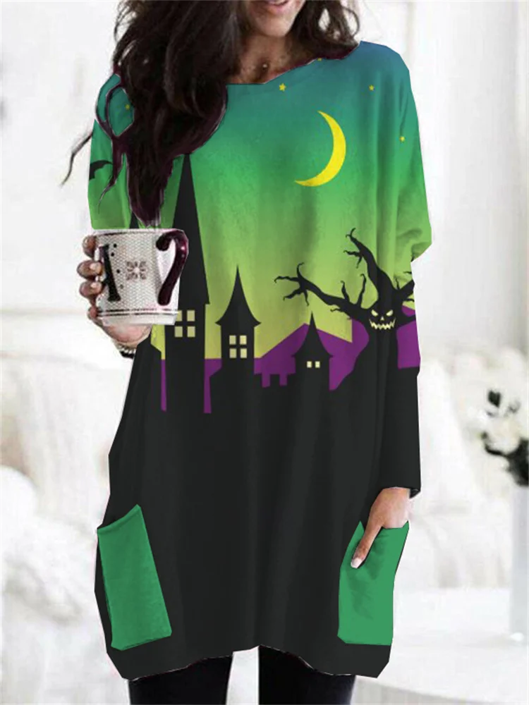 Halloween Scary Haunted House Loose Tunic Shirt