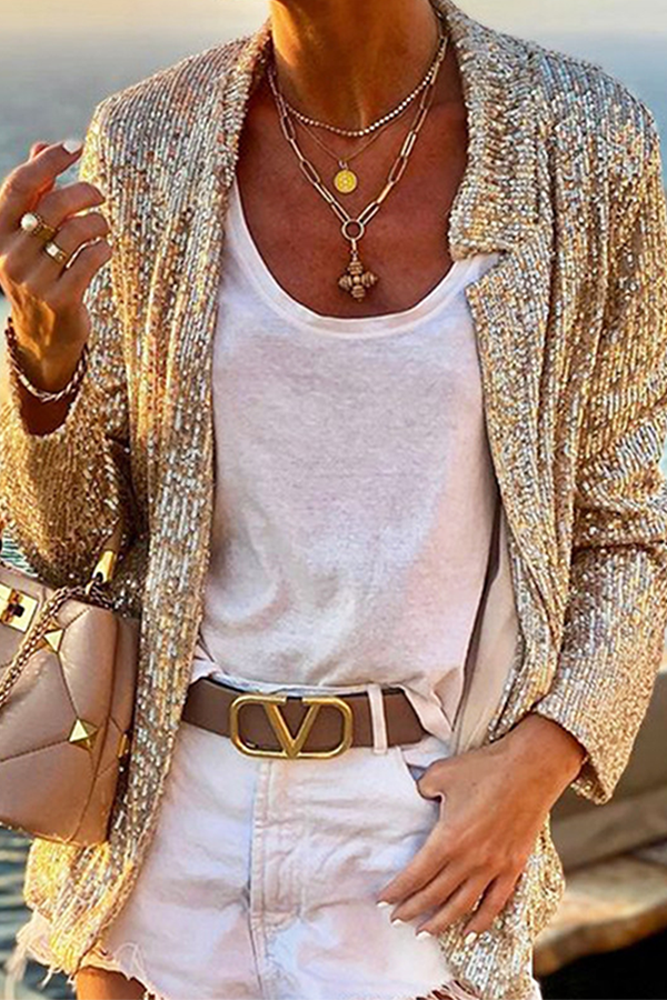 Casual Elegant Solid Sequins Outerwear - Life is Beautiful for You - SheChoic