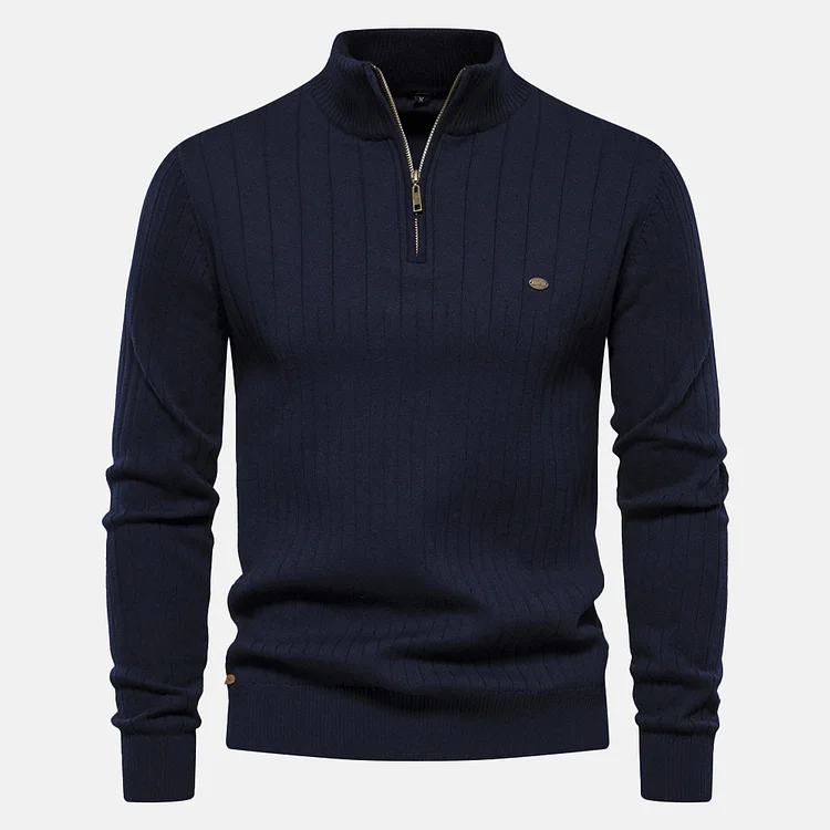 Men's Daily Knitted Half Zipper Stand Collar Long Sleeve Sweater