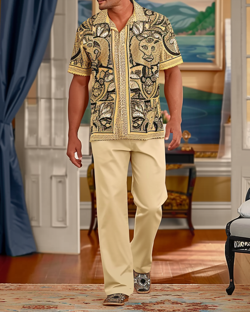 Men's Gorgeous Ethnic Floral Pattern Walking Suit 003