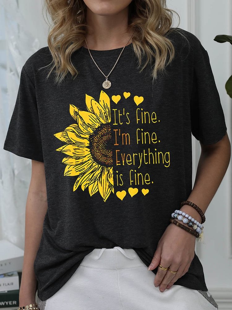 Bestdealfriday Sunflower It's Fine I'm Fine Everything Is Fine Pure Cotton T-Shirt