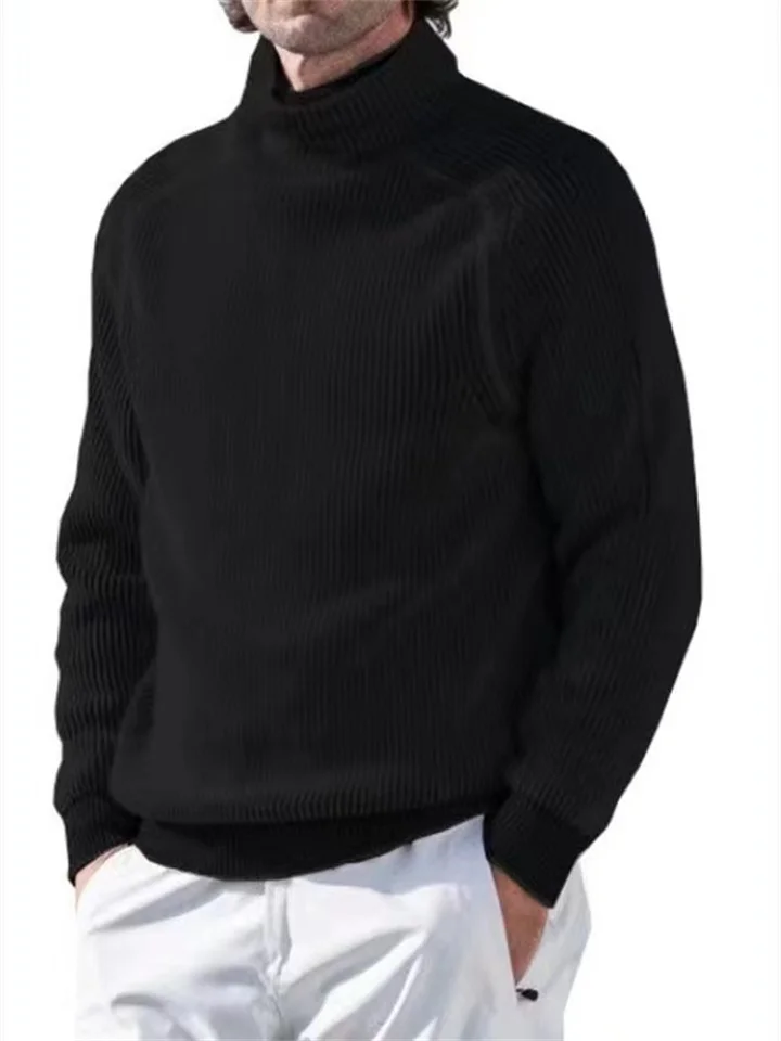 Loose Large Size Men's High Neck Pullover Thickened Bottom Shirt Warm Long-sleeved Ribbed Bottom Hem Knit Shirt Tops