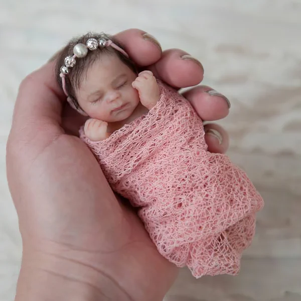 Miniature Doll Sleeping Full Body Silicone Reborn Baby Doll, 6 Inches Realistic Newborn Baby Boy or Girl Doll Named Genevieve
