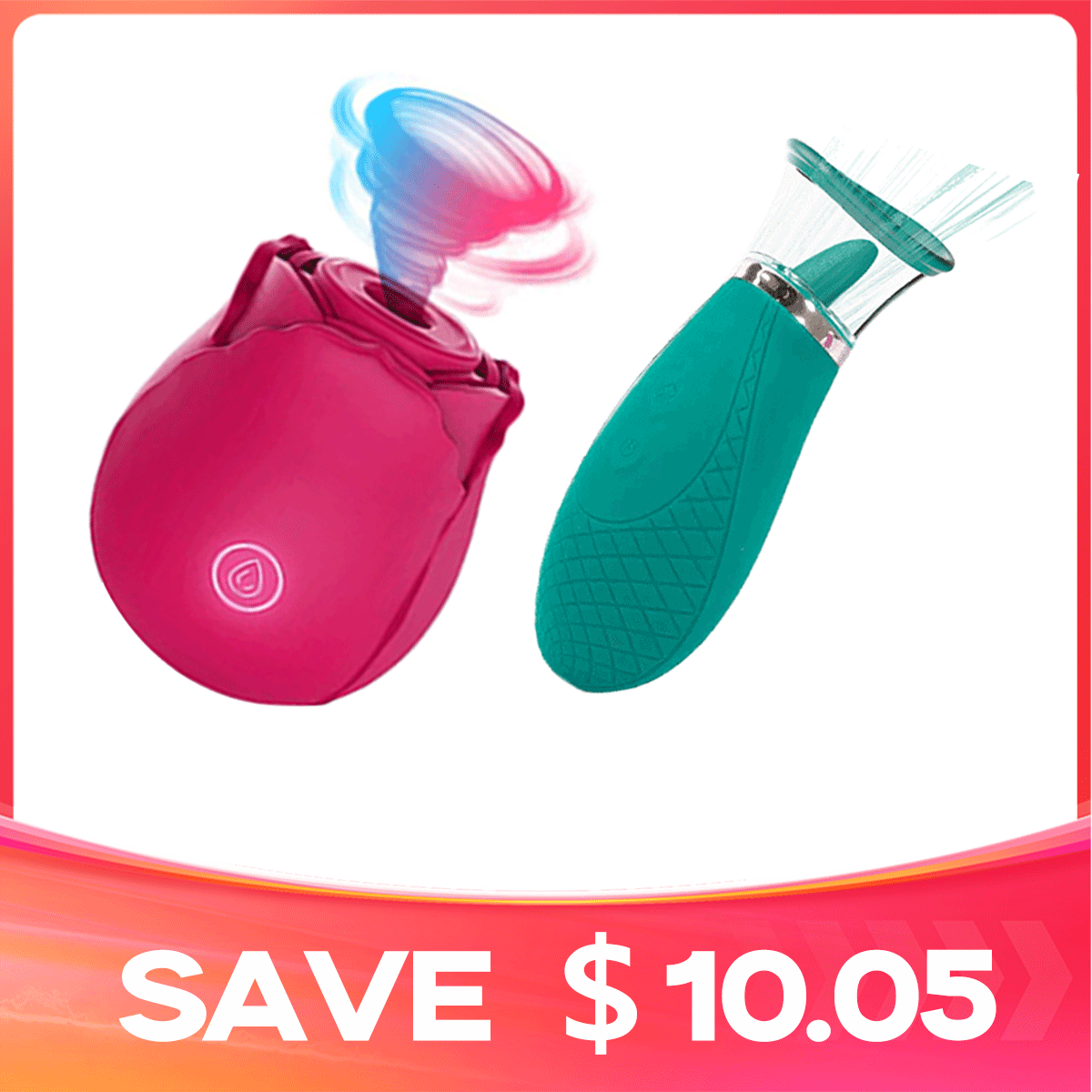 Kiss Me Twice Set: Suction Rose Toy® + Tongue Licking and Sucking Vibrator By Rose Toy