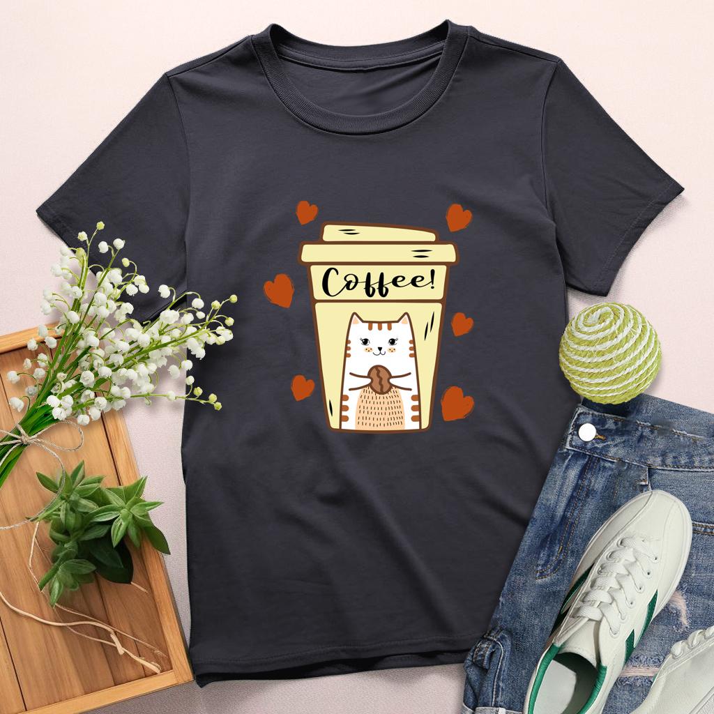 Coffee and cats Round Neck T-shirt-0025226-Guru-buzz