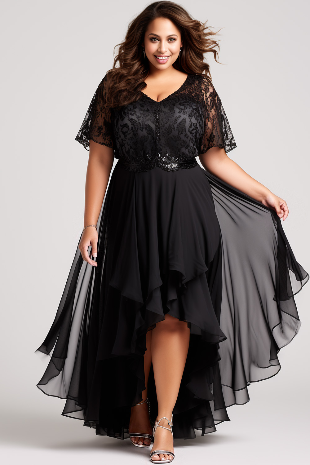 black long sleeve dress with open back Prom Niella Long Sleeve Wrap 1 Influencers Size:24W