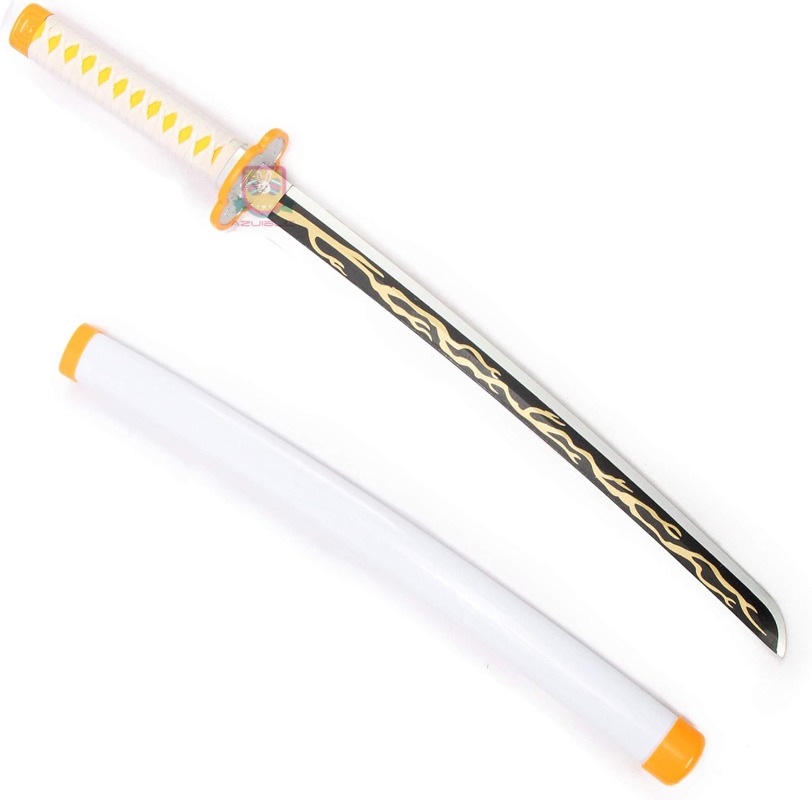 Azuiblc 鬼滅の刃 我妻善逸 日本刀 コスプレ道具 木製刀 子供 ミニ