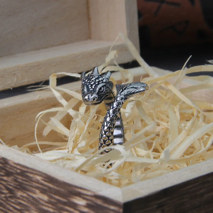 Viking Dragon Stainless Steel Ring With Box