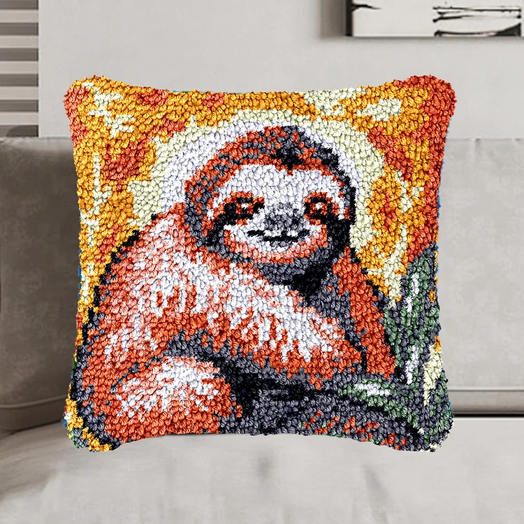 Smiling Sloth Pillowcase Latch Hook Kit for Adult, Beginner and Kid veirousa
