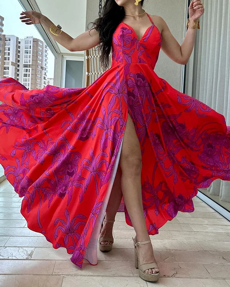 Fashion Print Slit Strap Dress