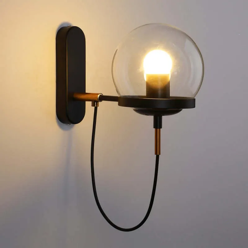 Alessio Rustic Retro Glass Globe Wall Lamp Bronze