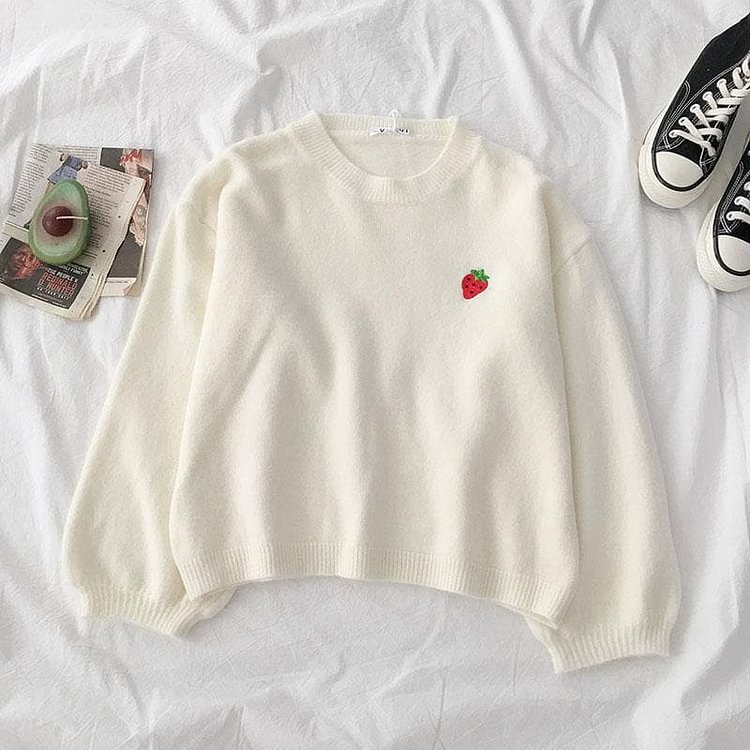 4 Colors Fruit Embroidery Round Neck Sweater SP14493