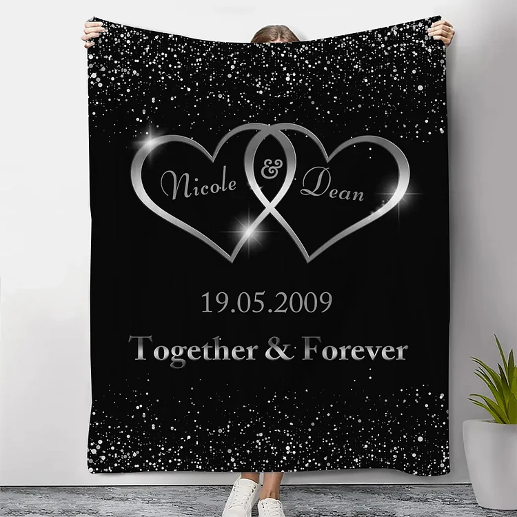 Personalized Couples Blanket Customized 2 Names & Date & Text Blanket Love Valentine's Day Gifts for Him/Her