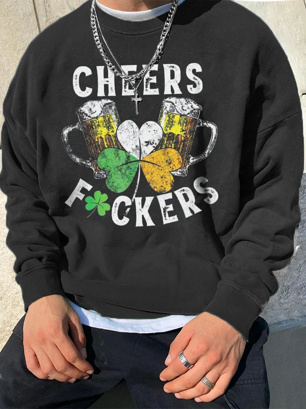 Men's Cheers Beers Shamrocks St. Patrick's Day Print Casual Sweatshirt