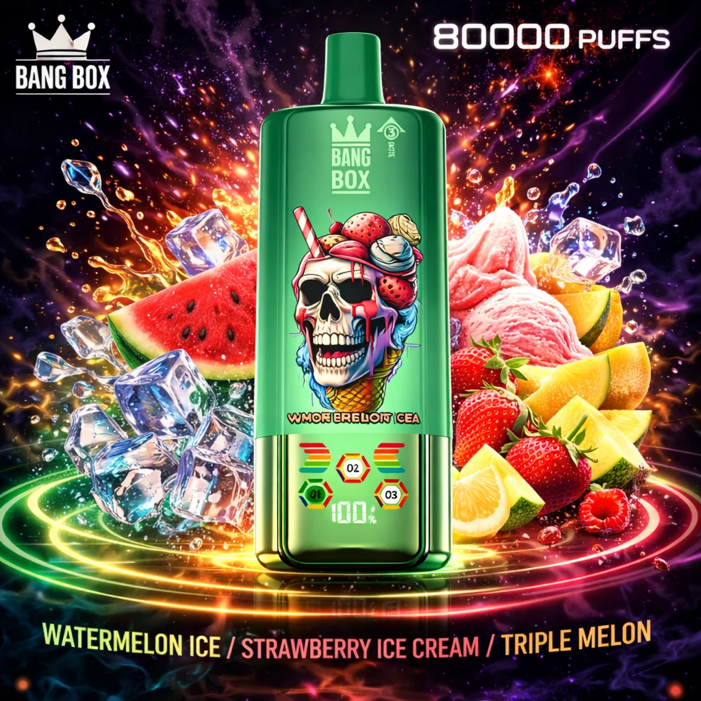 BANG BOX 80000 Puffs 3 in1 Flavor Disposable Vape - Watermelon Ice +  Strawberry Ice Cream + Triple Melon