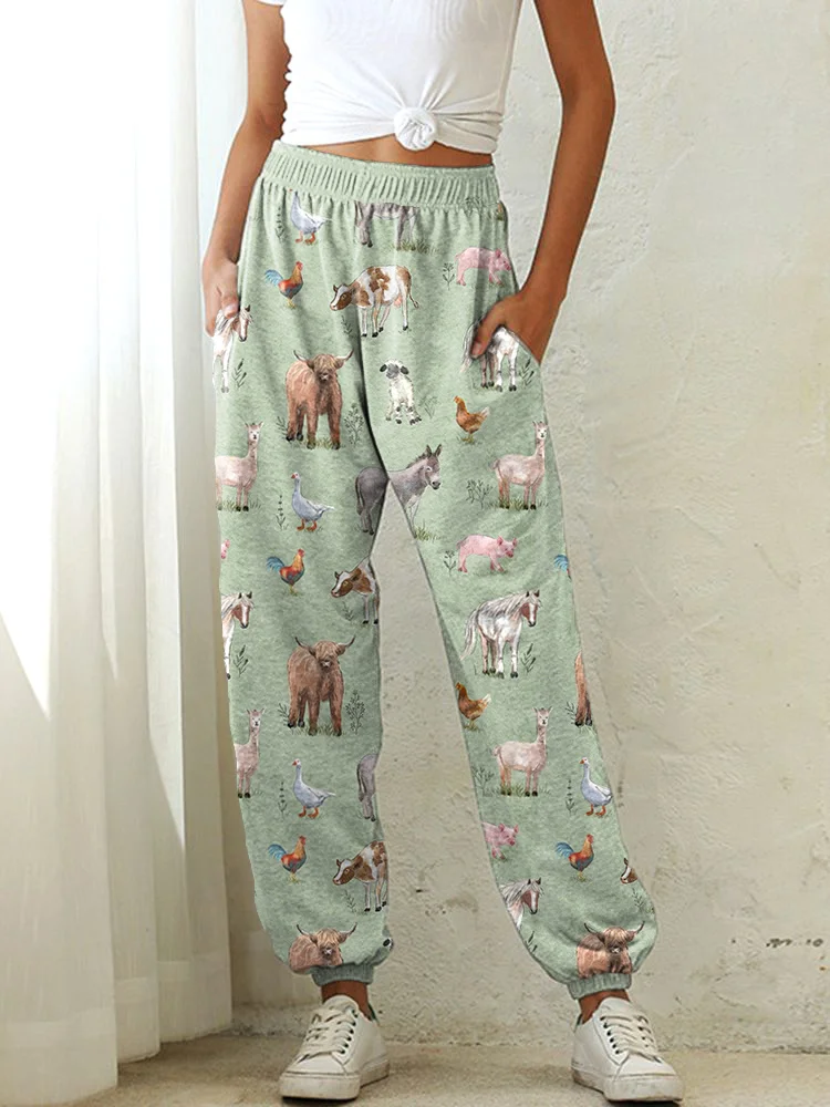 Comstylish Farm Animals Print Casual Pants