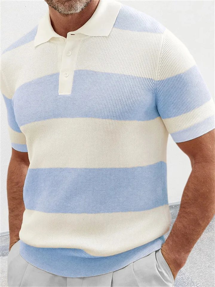 Polo Shirt Men's Colorful Striped Short-sleeved Lapel Knit Shirt Muscle Men's Gray Blue Beige Brown-JRSEE