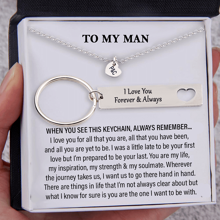 To My Man Heart Necklace and Keychain Gift Set "I Love You Forever & Always"