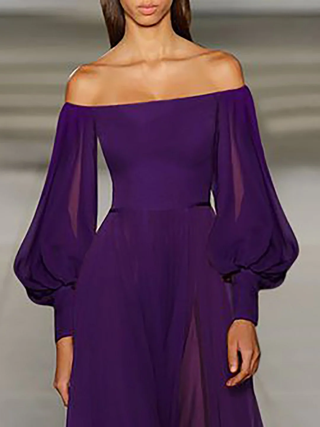Off Shoulder Purple Prom Chiffon Maxi Dress
