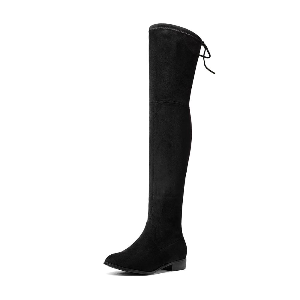TAAFO Ladies Footwear Flat Suede Stretch Over Knee Boots Shoes Thigh High Boots Women Shoes
