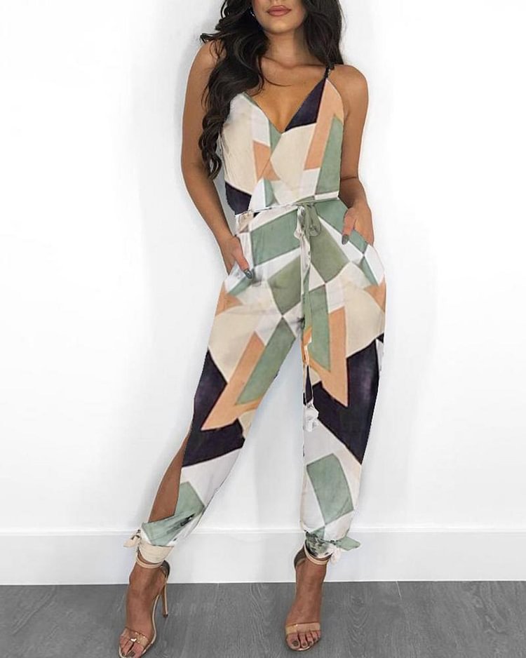 Colorblock Tied Pocket Front Casual Jumpsuit P11002