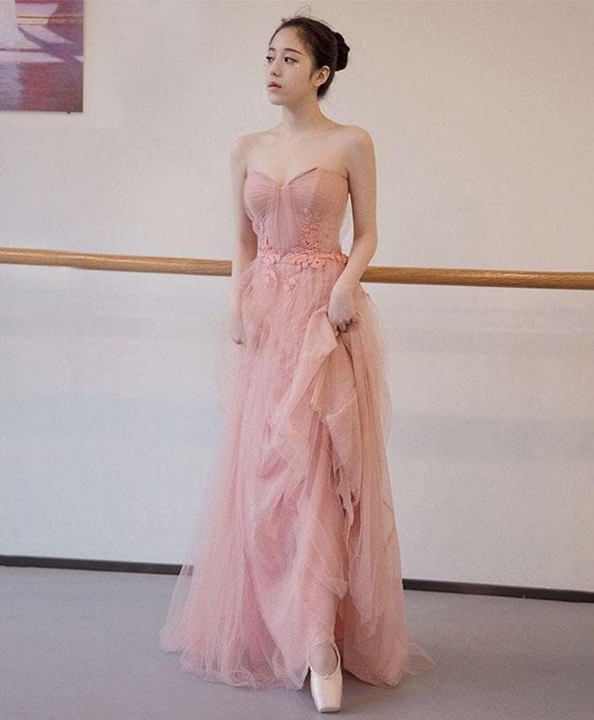 Cute Pink Tulle Long Prom Dress, Pink Evening Dress SP17263
