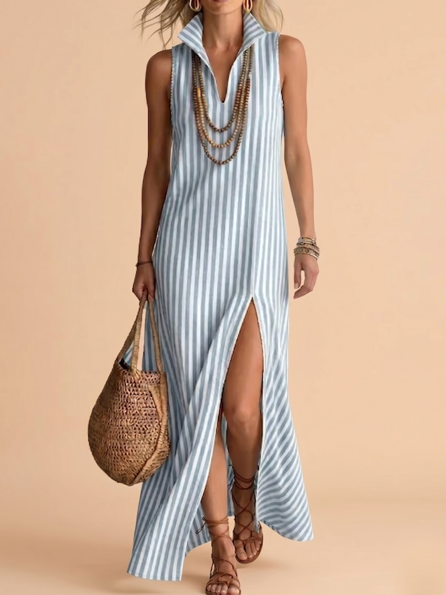 Women's Blue Striped Maxi Dress | Boho Chic Western Vacation Style 2026