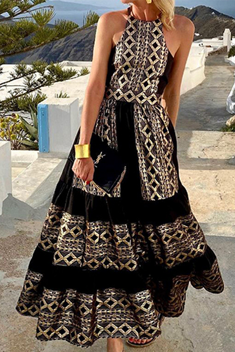 Casual Print Halter Cake Skirt Dresses - Life is Beautiful for You - SheChoic