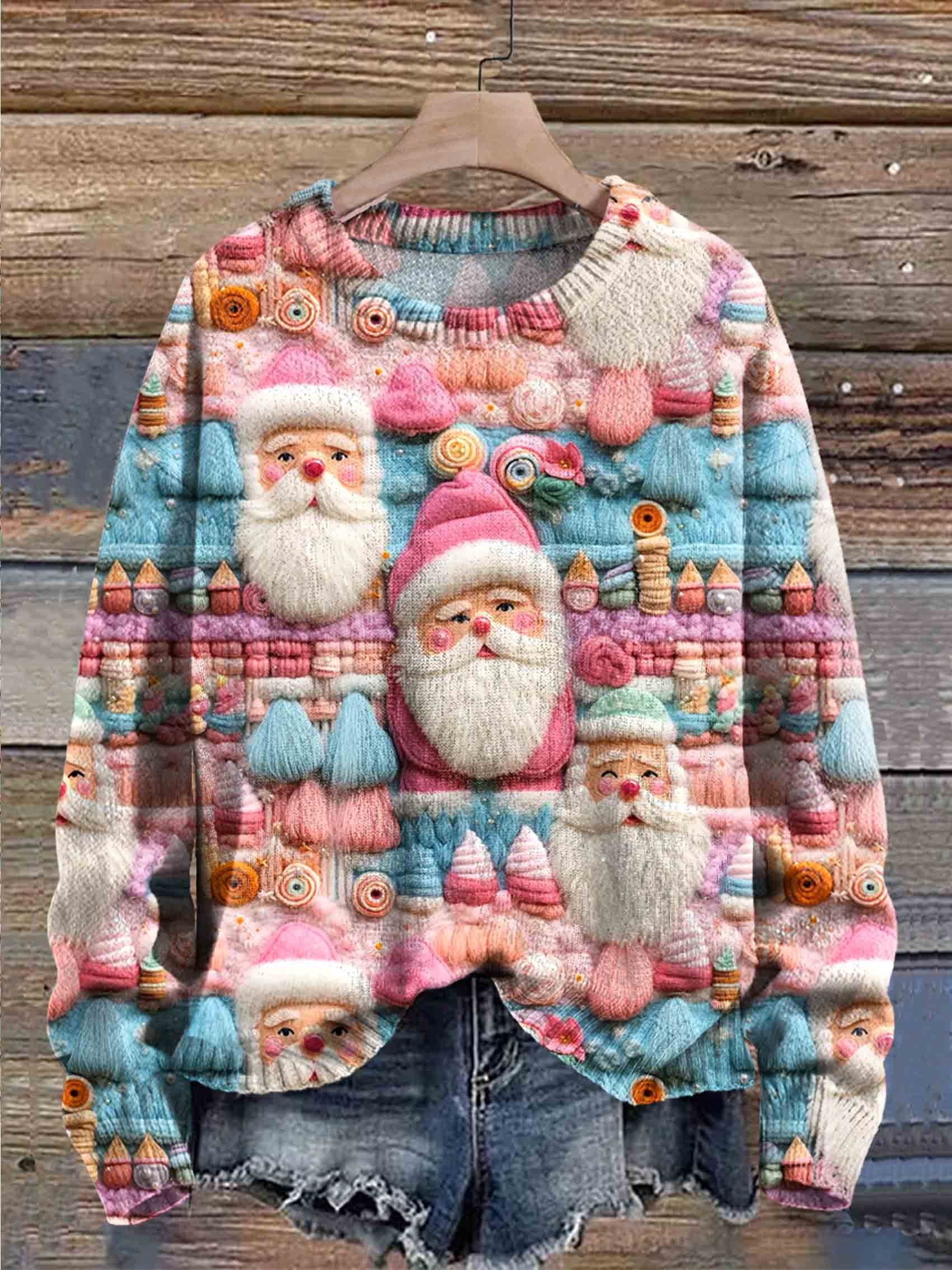 Santa Christmas Art Print Knit Pullover Sweater santa-christmas-art-print-knit-pullover-sweater