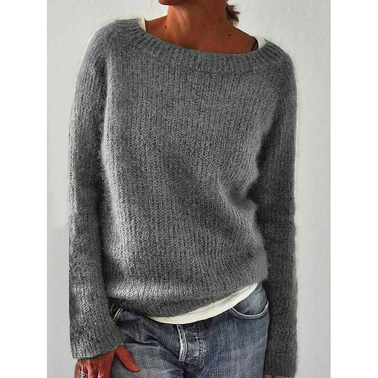 Women's Sweater Pullover Knitted Solid Color Basic Casual Long Sleeve Regular Fit Sweater Cardigans Boat Neck Spring Summer Green Blue Black / Holiday / Going out