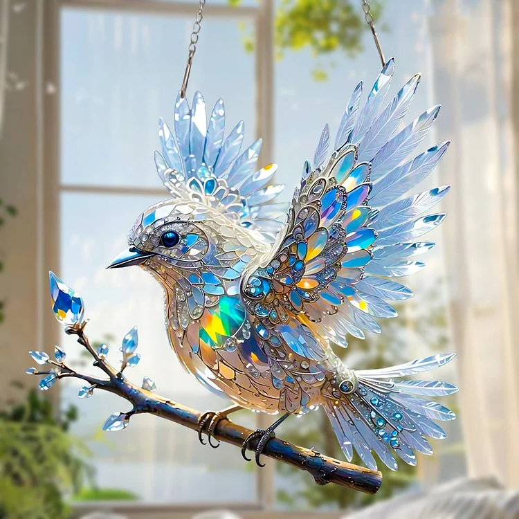Crystal Sky Bluebird Stained Art Ornament (8 inches)