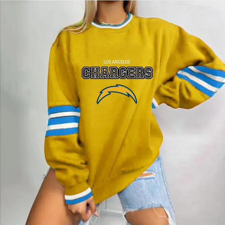 Los Angeles Chargers Loose Urban Casual Letter Crew Neck Pullover Sweatshirt