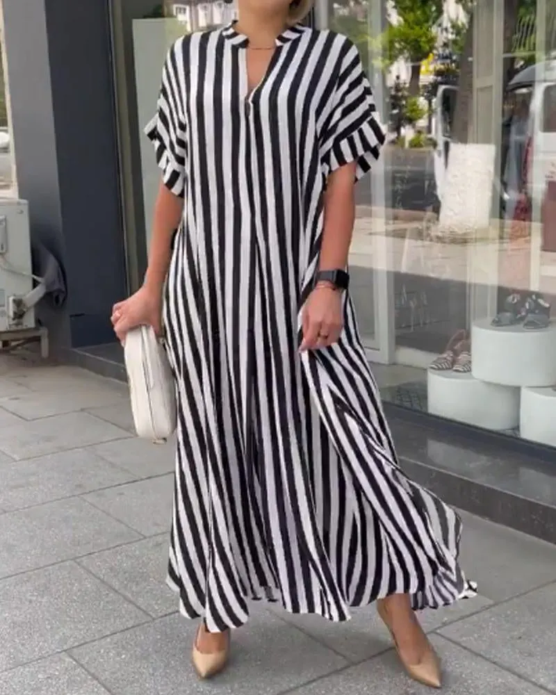 Vintage Casual Striped Dress