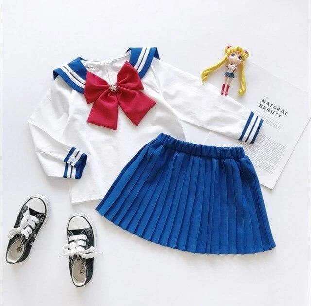 Kawaii Girls Boy Sailor Moon Bow Tops And Skirt Children Set SS1800