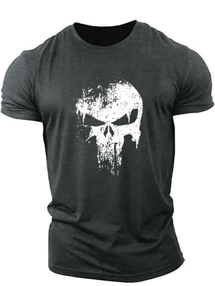 Summer sports loose big size cotton short sleeve skull pattern men's running casual short sleeve T-shirt-JRSEE