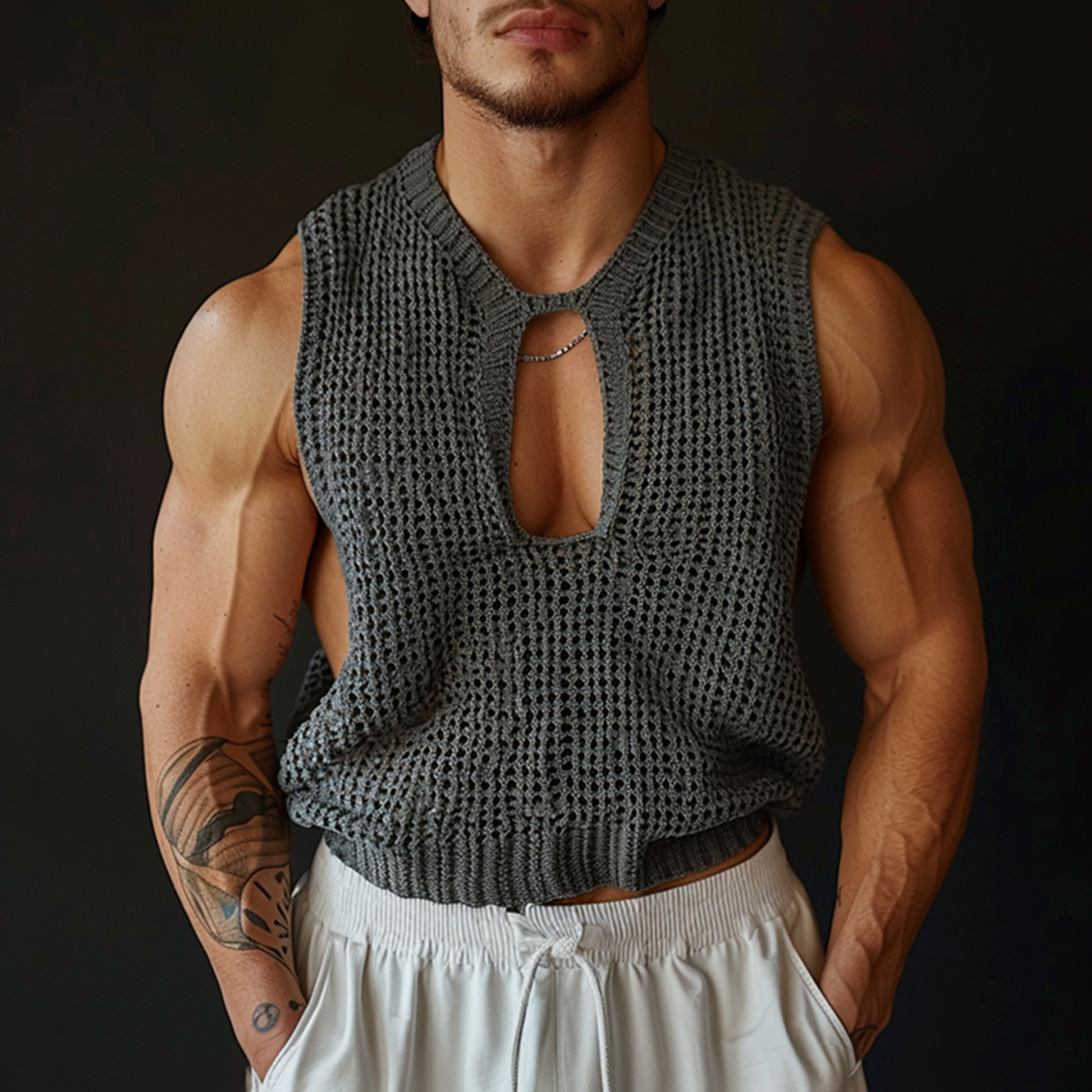 Men's Spring And Summer Holiday Personalized Knitted Sleeveless Tank Top / TECHWEAR CLUB / Techwear