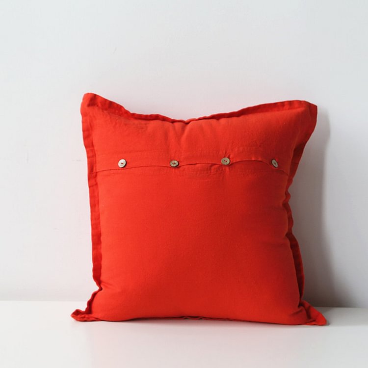 Red 100% Flax Linen Pillowcases With Shell Button-ChouChouHome