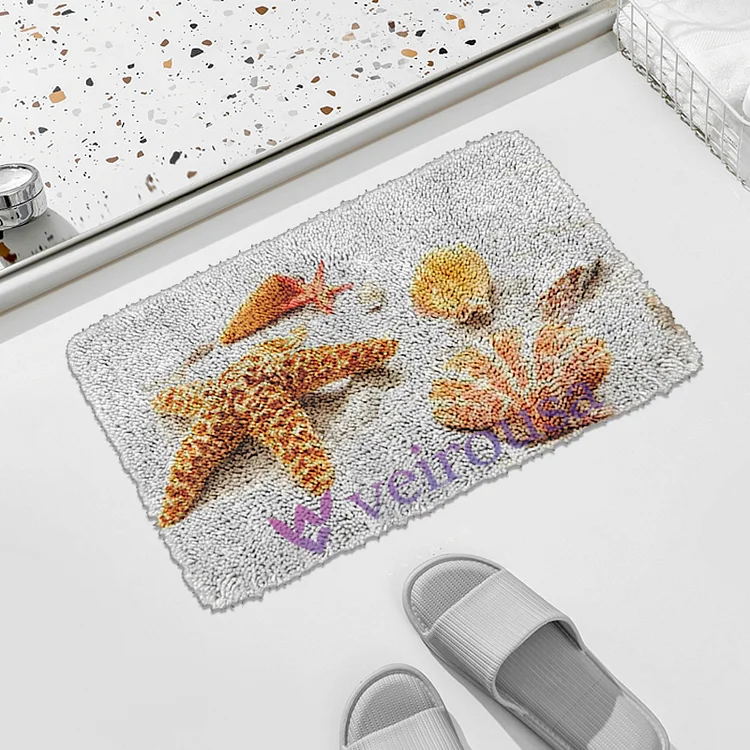  Starfish with Shell on Beach Latch Hook Rug Kit for Adult, Beginner and Kid veirousa