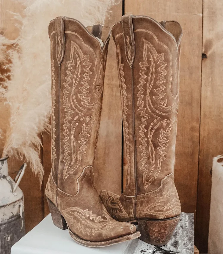 Brown Cowgirl Western Embroidered Knee Boots
