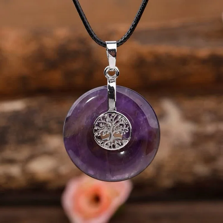 Olivenorma Natural Crystal Peace Buckle Tree Of Life Necklace