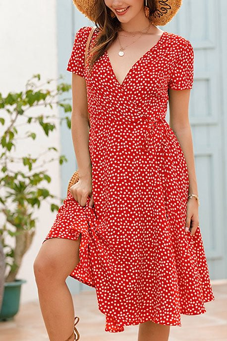 Ditsy Floral V-neck Slit Chiffon Dress - Life is Beautiful for You - SheChoic