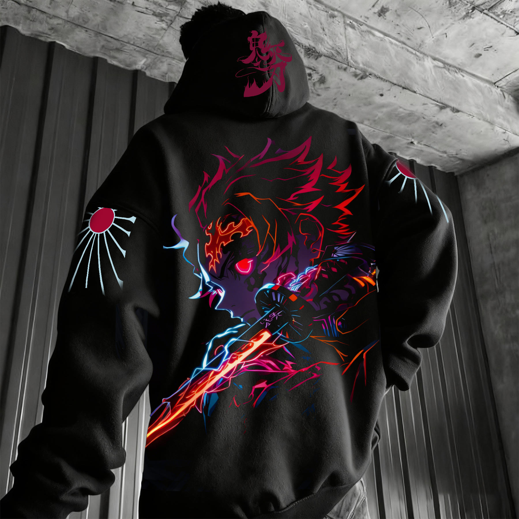 Anime-Inspired Hoodie with Dynamic Flame Design for Casual Wear