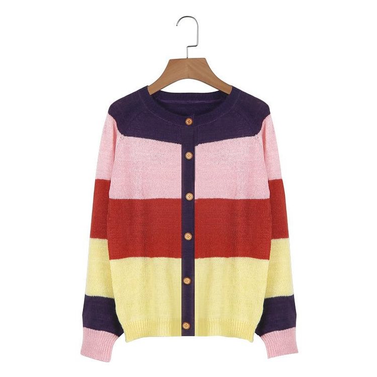 Comstylish Striped Stitching Casual Sweater Cardigan
