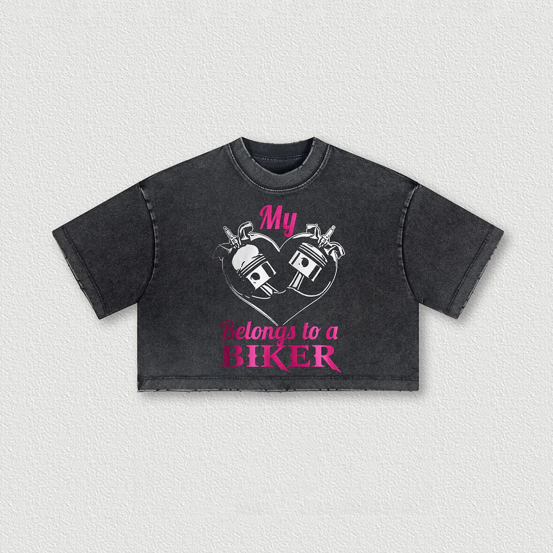 My Heart Belongs To A Biker Washed Women's Cropped Top - Devcarry