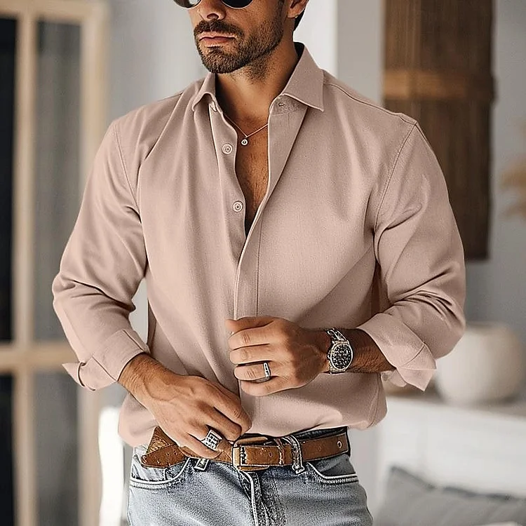 Men's Business Casual Single Breasted Long Sleeve Shirt