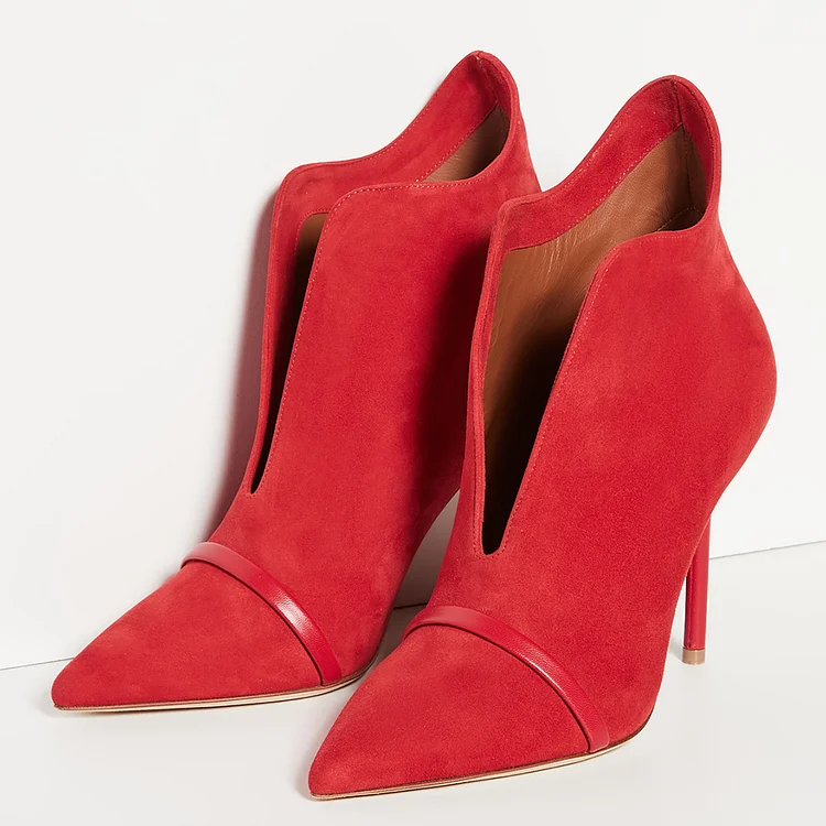 Red Cut Out Stiletto Heel Suede Ankle Boots Vdcoo