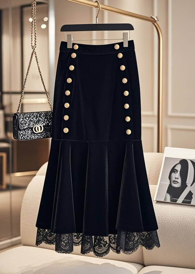 Black Velvet A-Line Elastic Waist Women Skirt